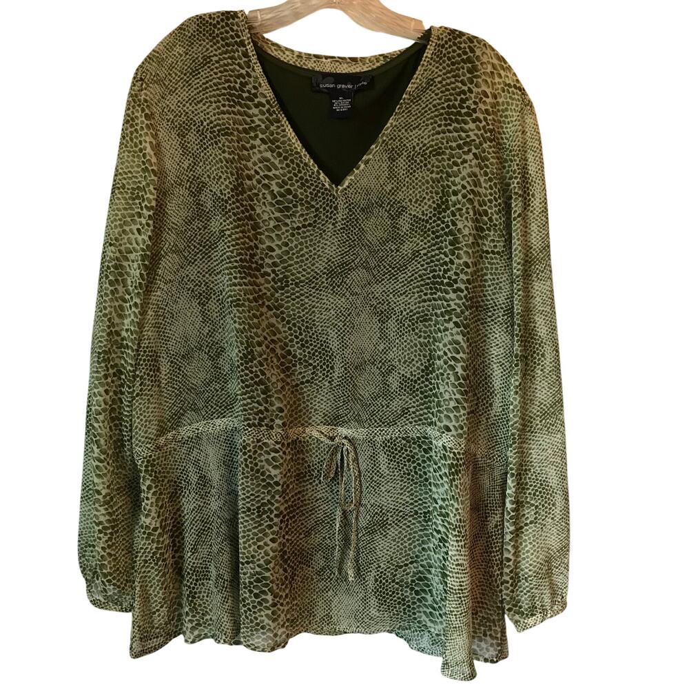 Susan Graver Style Blouse Womens Tunic Long Sleeve Pullover Animal Print Size XL